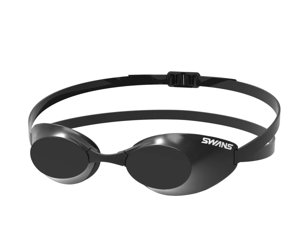 SWANS Blackened swimming goggles with a double silicone strap and interchangeable nose piece